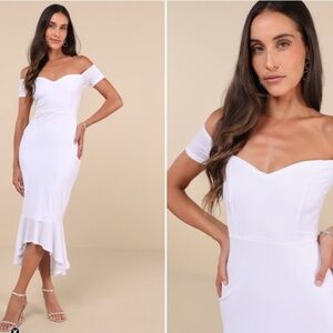 Lulu's White Off-Shoulder Mermaid Midi Dress